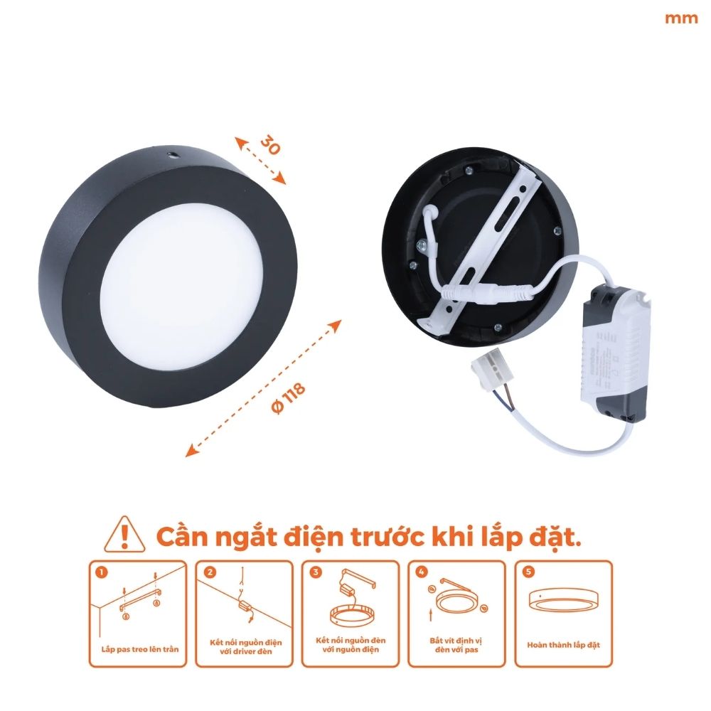 Đèn LED ốp trần nổi tròn 6W Nanoco NPL06 viền đen