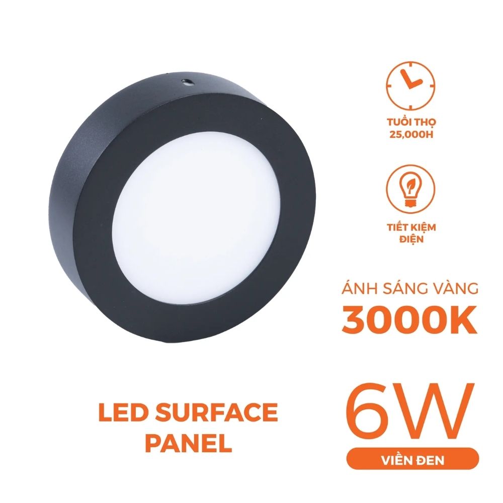 Đèn LED ốp trần nổi tròn 6W Nanoco NPL06 viền đen