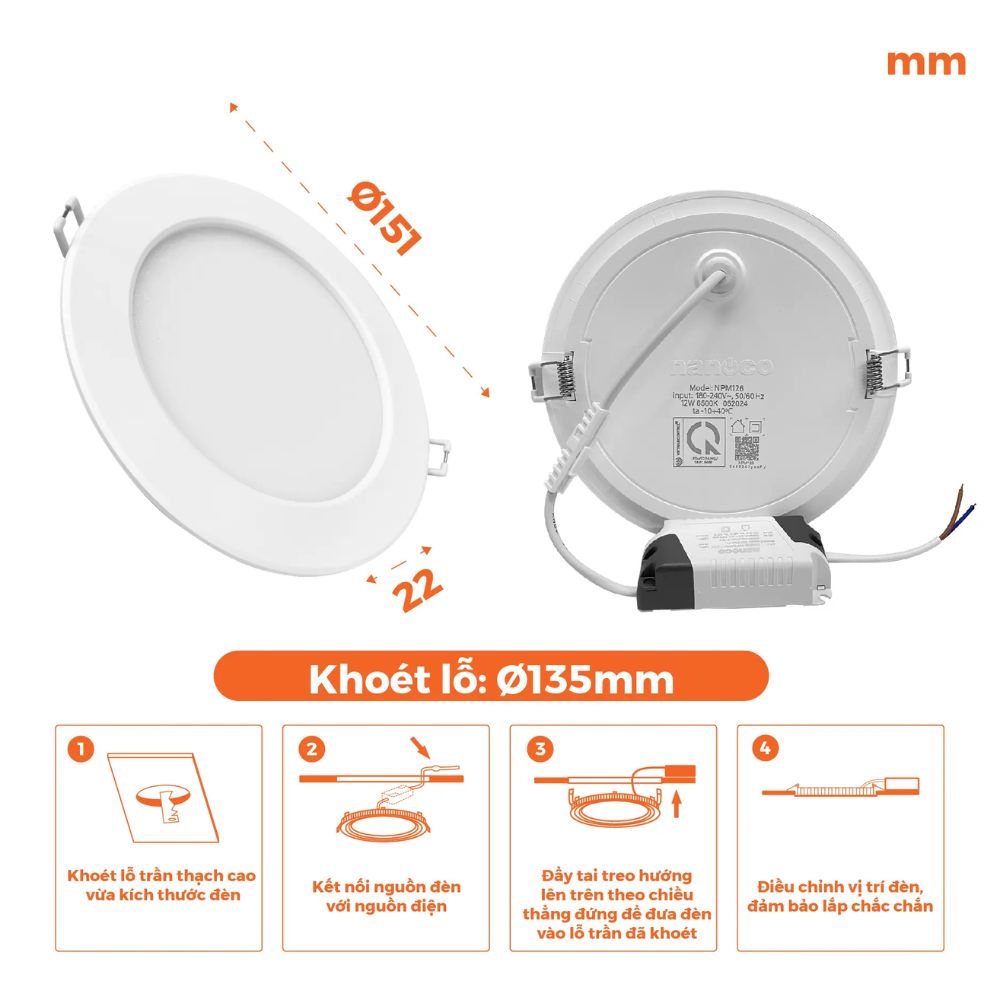 Đèn LED Slim Panel 12W Nanoco NPM12 Mira Series