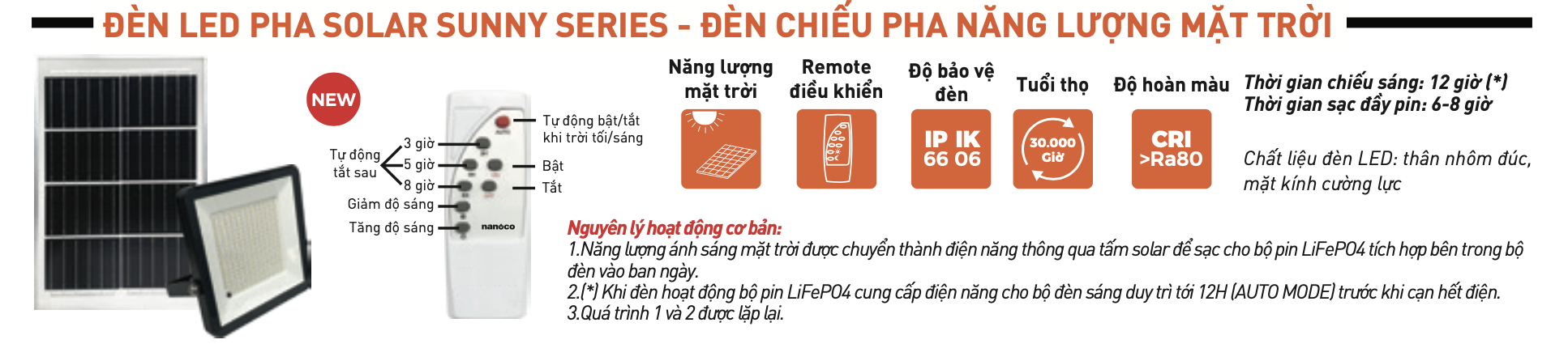 Đèn Led pha năng lượng mặt trời Solar Sunny Series 100-400W Nanoco NLFSS