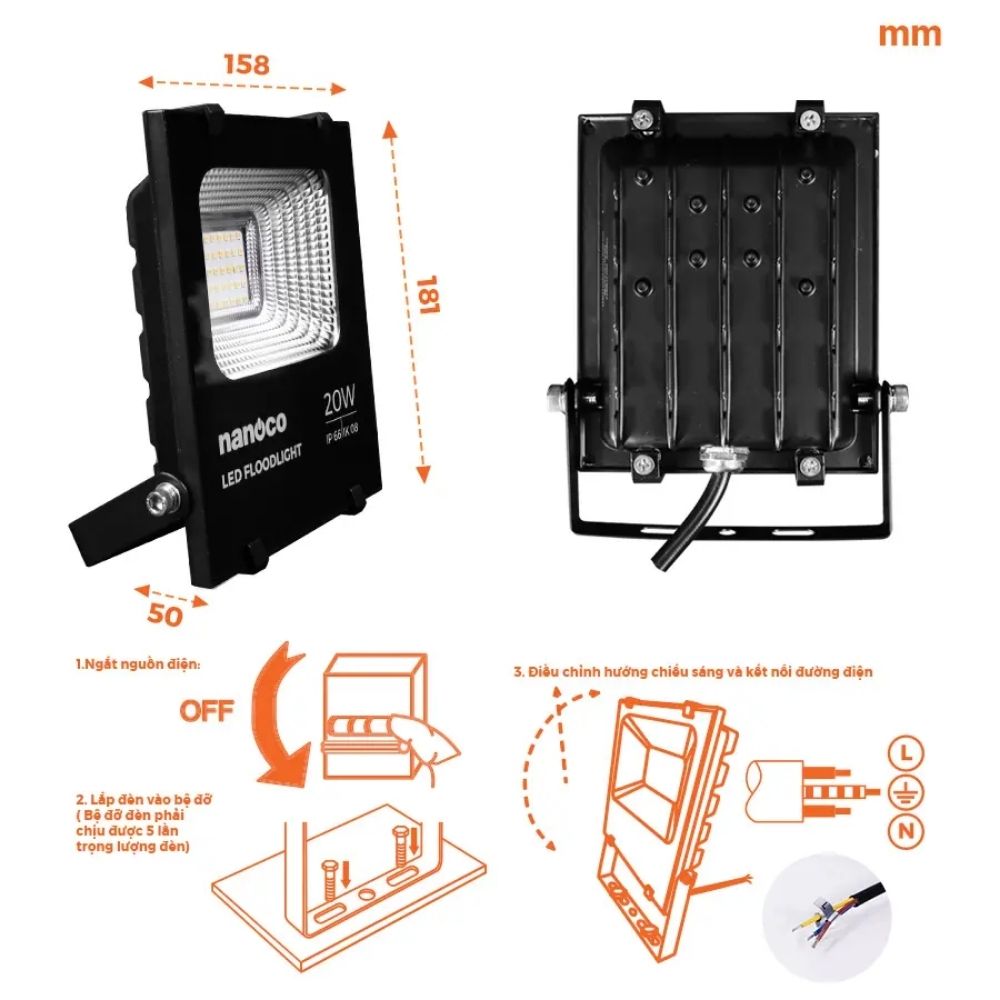 Đèn pha LED High Series 20W Nanoco NLFH0203 / NLFH0206
