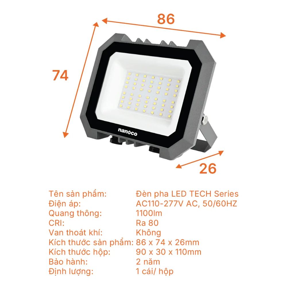 Đèn pha Led Tech Series 10W Nanoco NLFT010