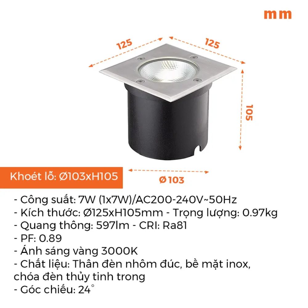 Đèn sân vườn LED âm đất vuông Nanoco NGL2642