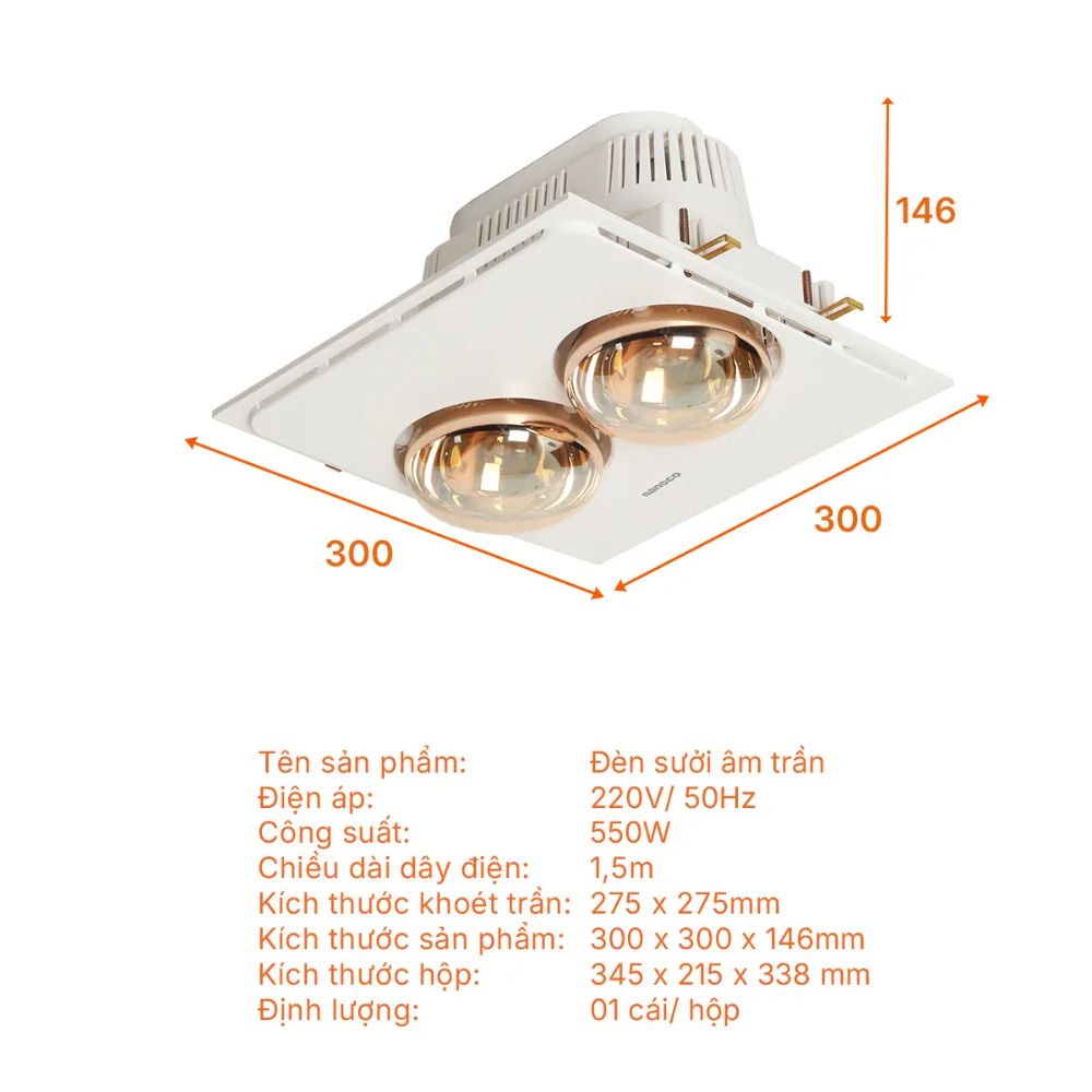 Đèn sưởi âm trần Nanoco NBHR202W