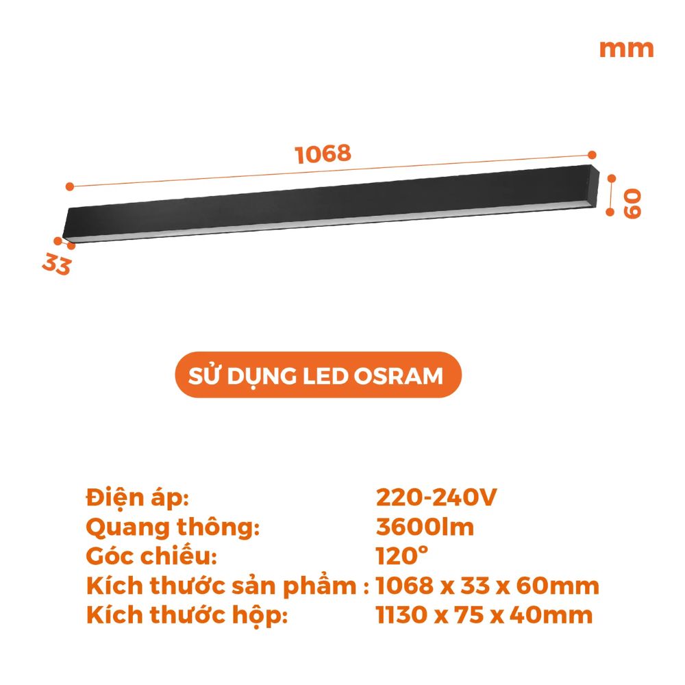 Đèn LED thả trần 40W Nanoco NLNF40 màu đen