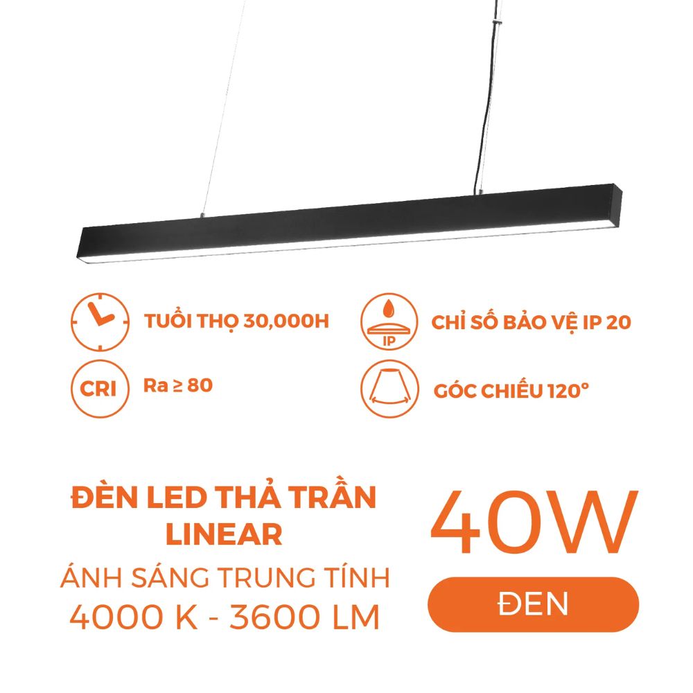 Đèn LED thả trần 40W Nanoco NLNF40 màu đen