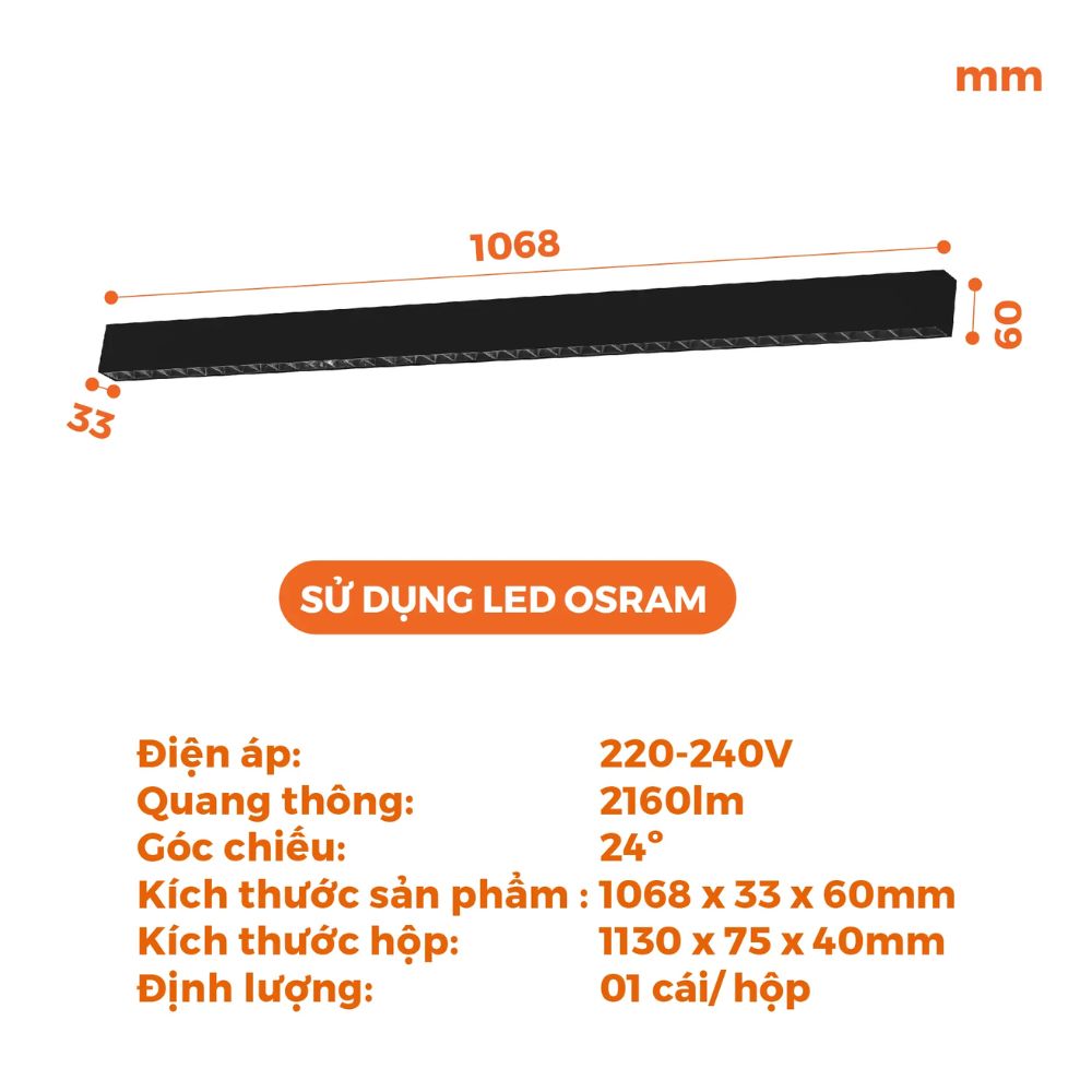 Đèn LED thả trần 36W Nanoco NLNG36 màu đen