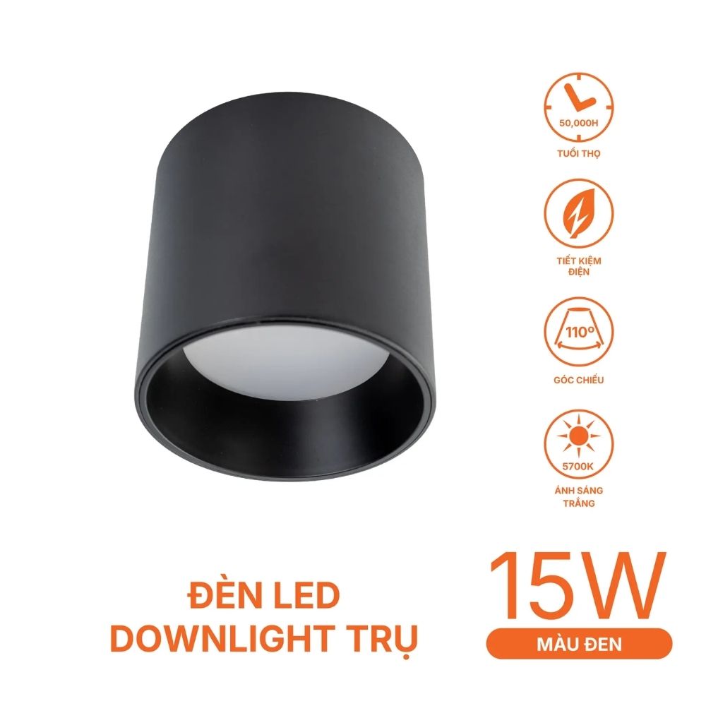 Đèn LED Downlight trụ 15W Nanoco NSDL15 màu đen