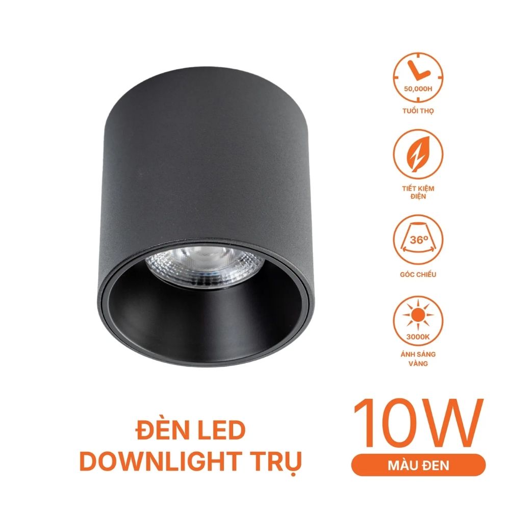 Đèn LED Dowlight trụ 10W Nanoco NSDLC10 màu đen