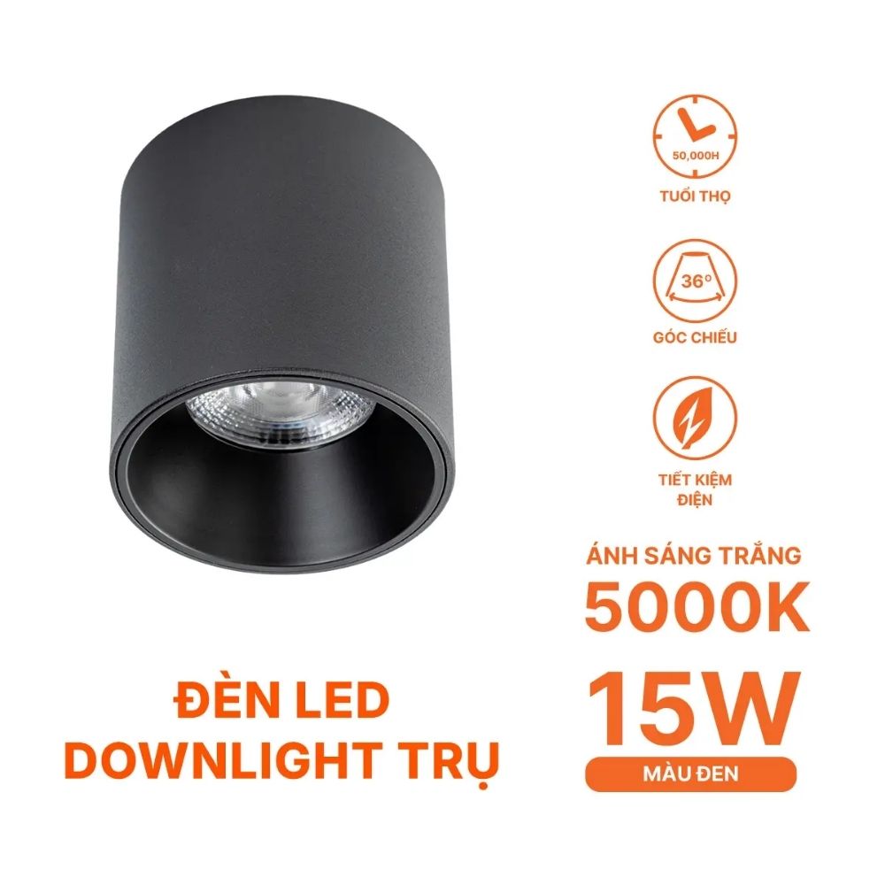 Đèn LED Dowlight trụ 15W Nanoco NSDLC15 màu đen