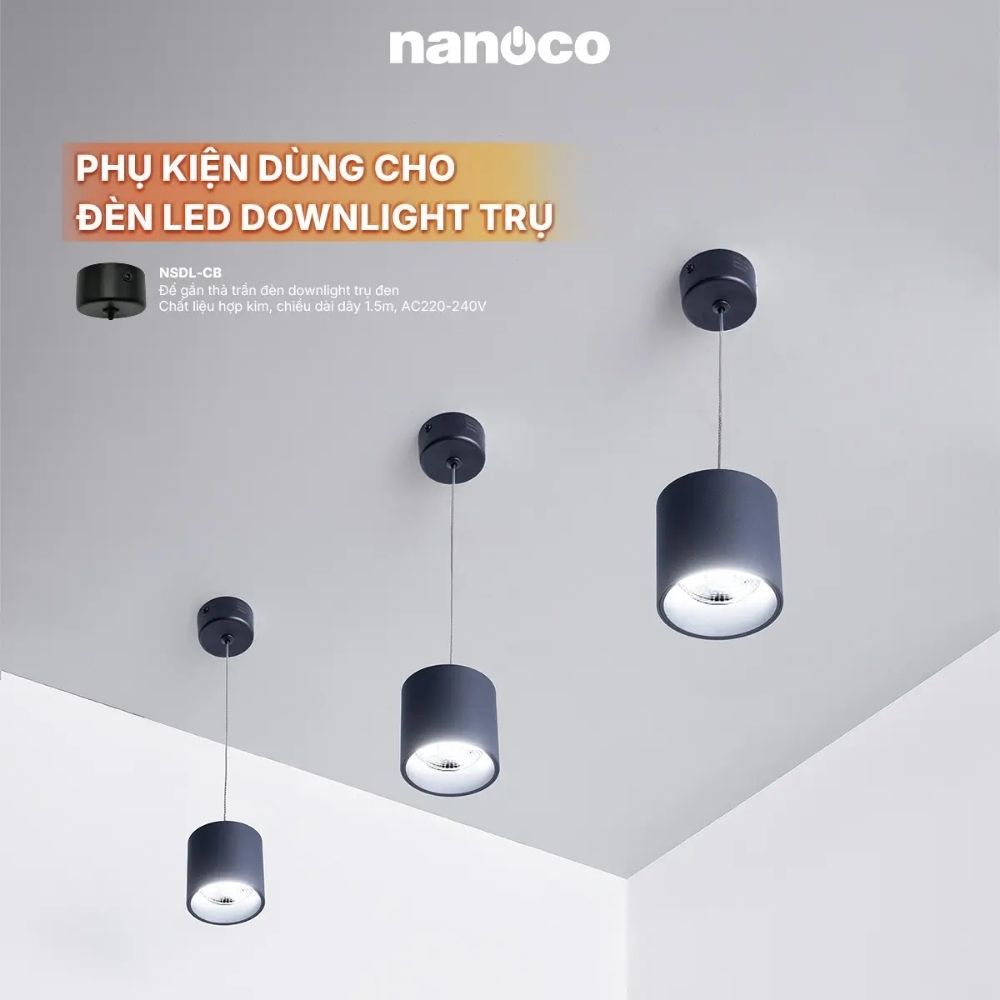Đèn LED Dowlight trụ 15W Nanoco NSDLC15 màu đen