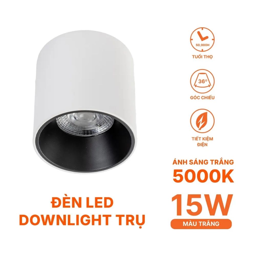 Đèn LED Dowlight trụ 15W Nanoco NSDLC15 màu trắng