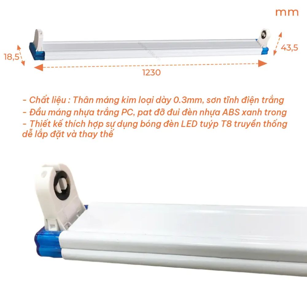 Máng đèn LED Tuýp T8 đơn 1.2m Nanoco NT8F118N