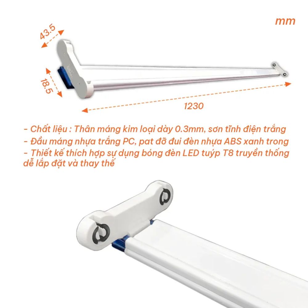 Máng đèn LED Tuýp T8 đôi 1.2m Nanoco NT8F218N
