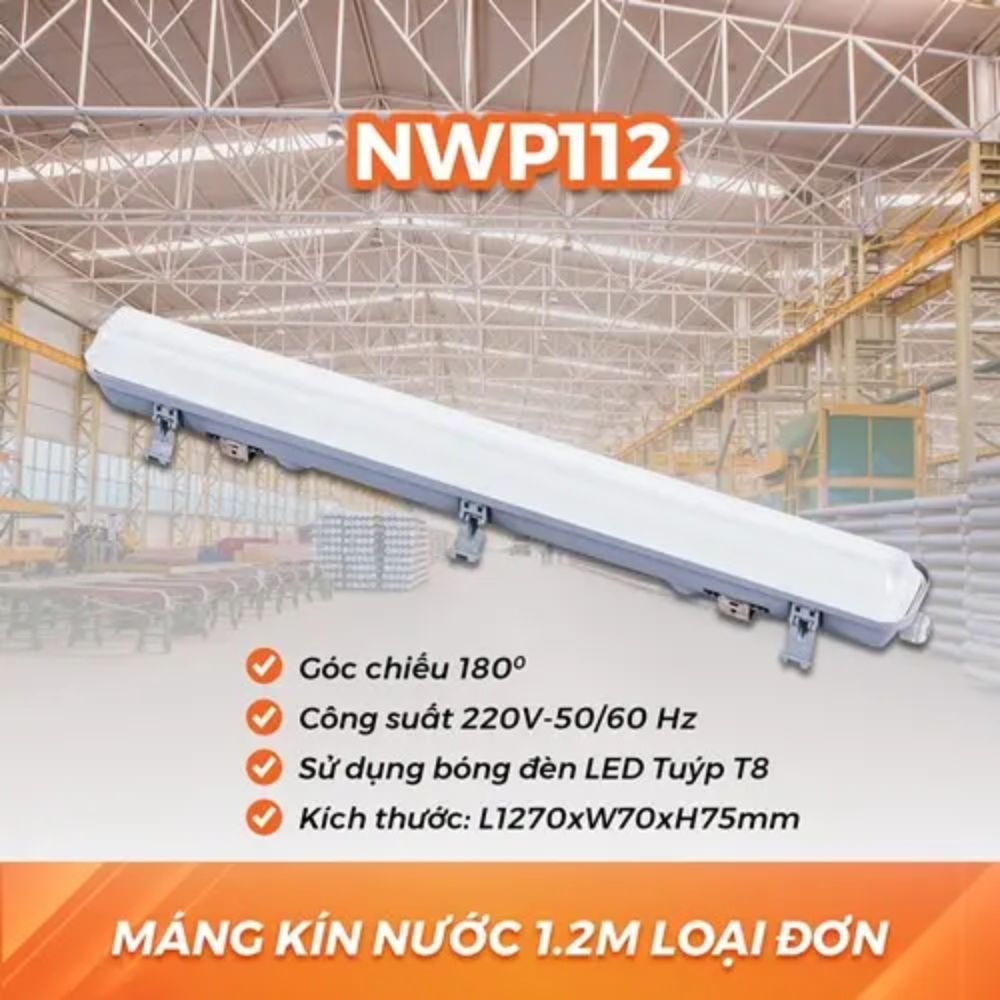 Máng đèn kín nước 1.2m đơn Nanoco NWP112