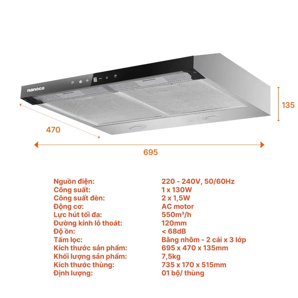 Máy hút mùi Nanoco NRH703M