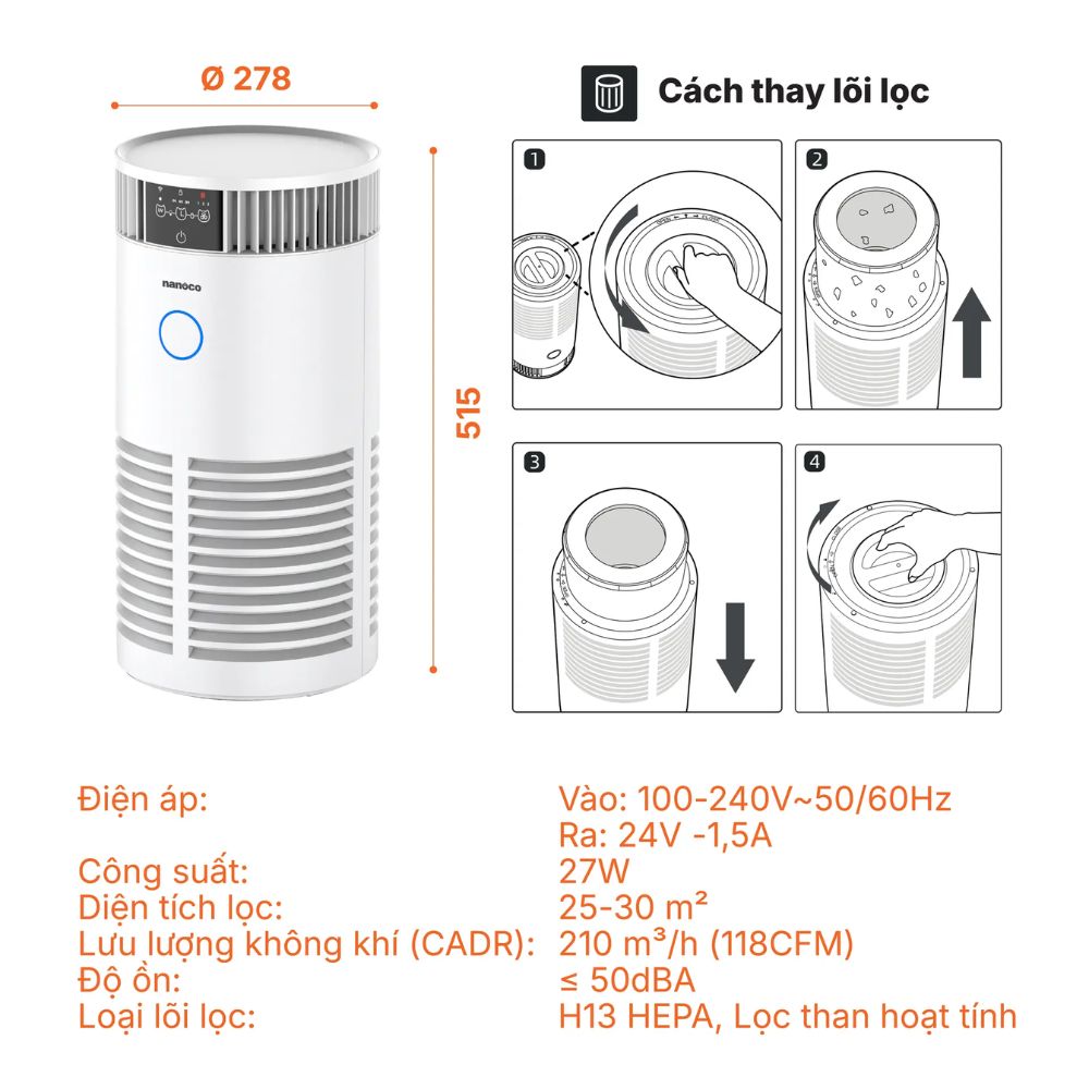 Máy lọc không khí Nanoco NAP2725