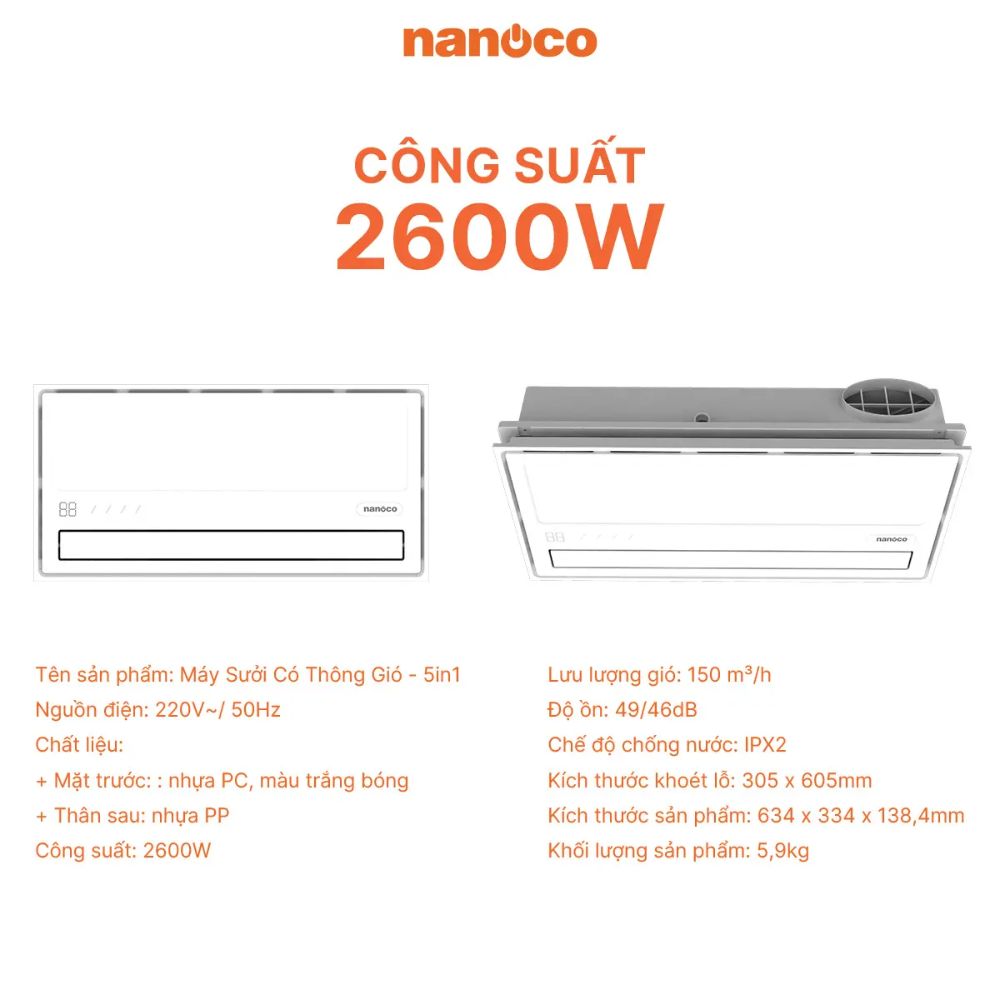 Máy hút sưởi có thông gió Nanoco NBD2561