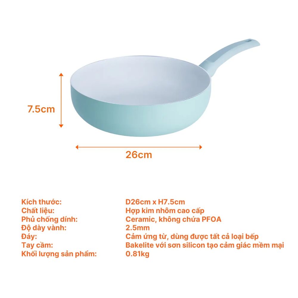 Chảo chống dính lòng sâu Nanoco NCWR26DA-G