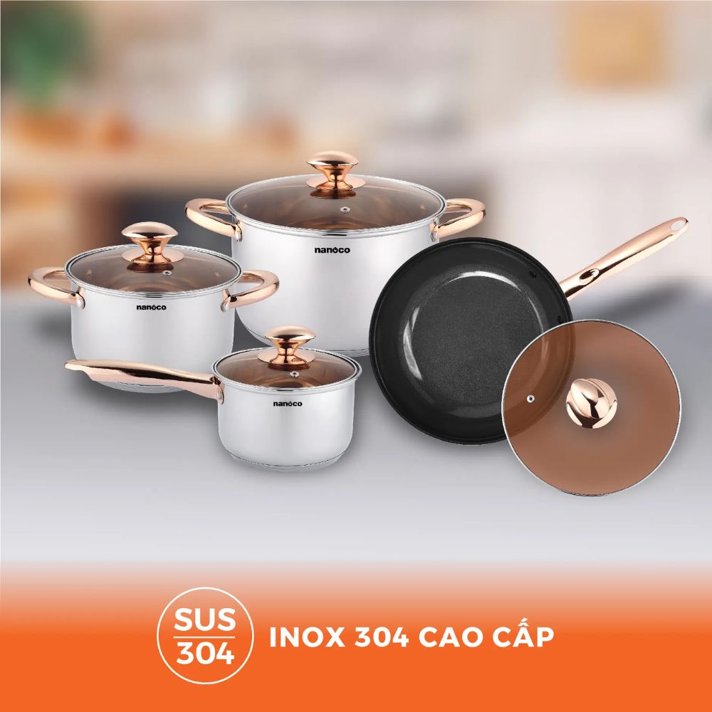 Bộ nồi chảo inox 304 Nanoco NCWS850