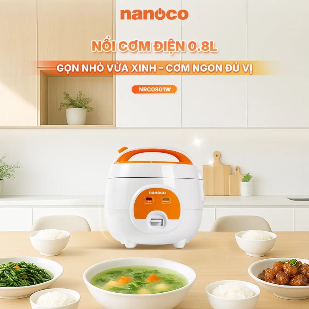 Nồi cơm điện nắp gài 0.8L Nanoco NRC0801W