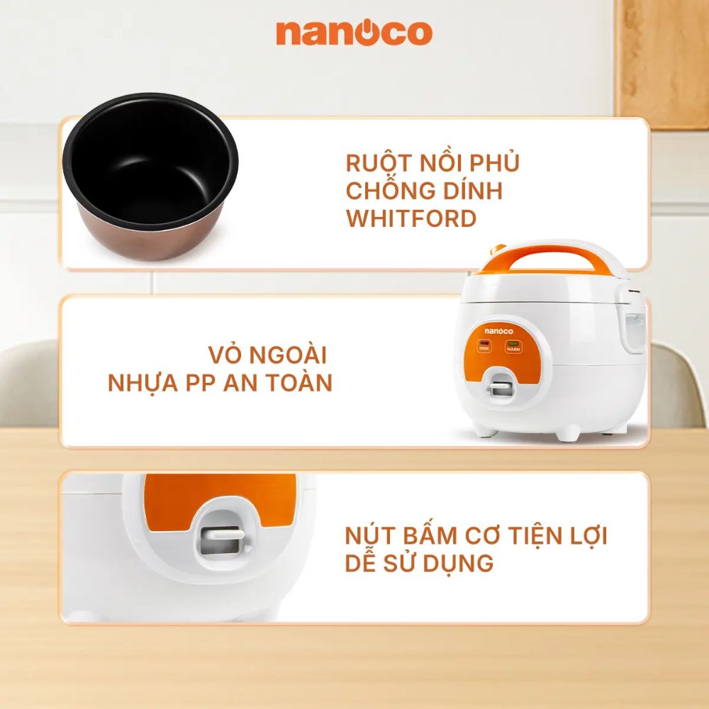 Nồi cơm điện nắp gài 0.8L Nanoco NRC0801W