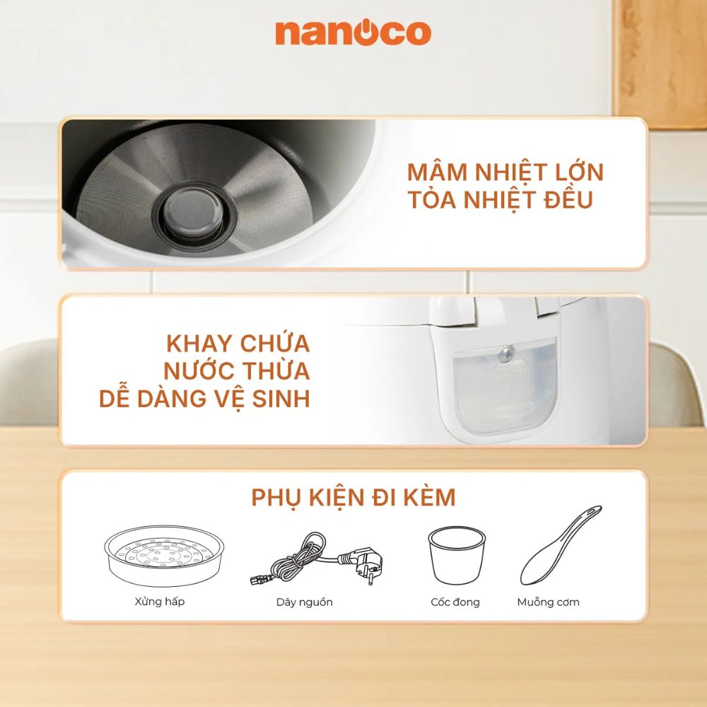 Nồi cơm điện nắp gài 0.8L Nanoco NRC0801W