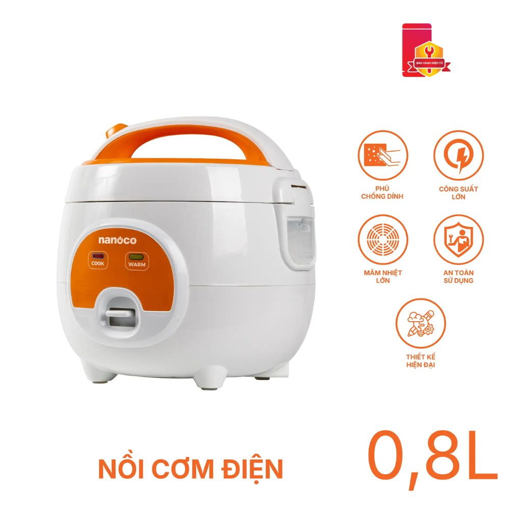 Nồi cơm điện nắp gài 0.8L Nanoco NRC0801W