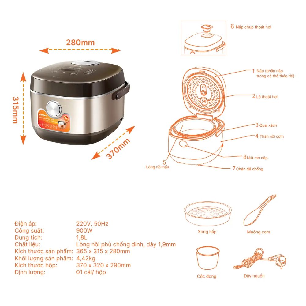 Nồi cơm điện tử 1.8L Nanoco NRC1807GO