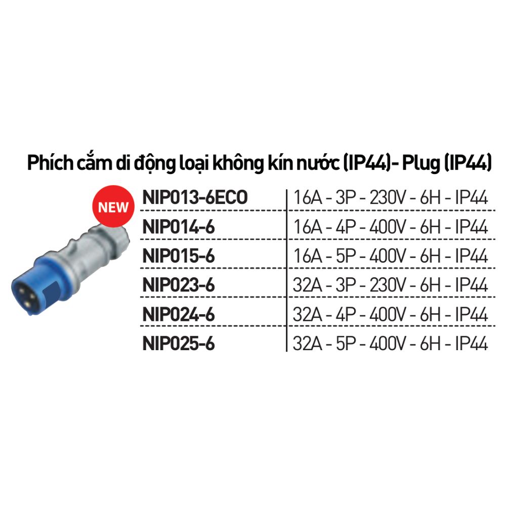 Phích cắm di động không kín nước 16/32A IP44 Nanoco