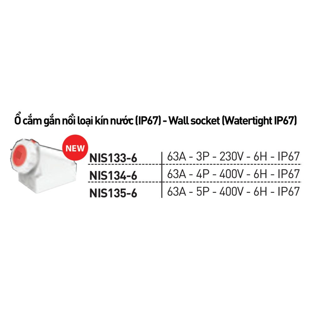 Ổ cắm nổi kín nước 63A IP67 Nanoco