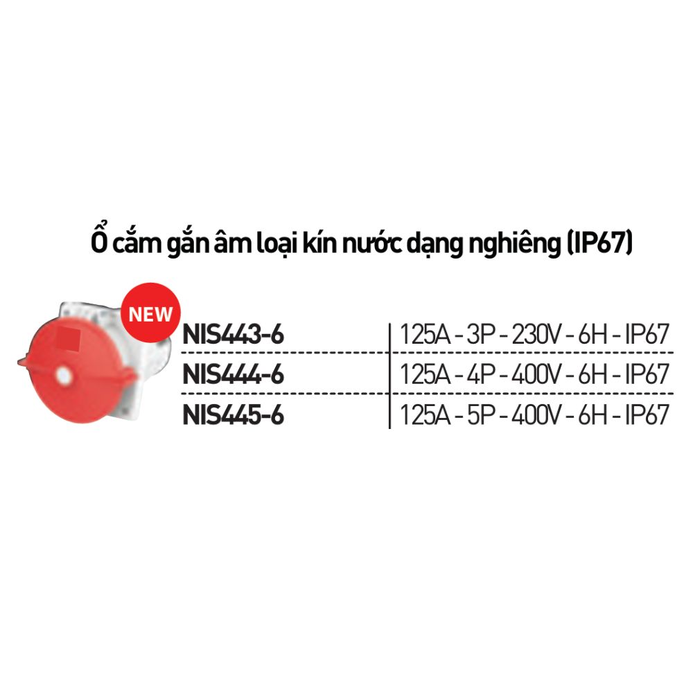 Ổ cắm âm kín nước dạng nghiêng 125A IP67 Nanoco