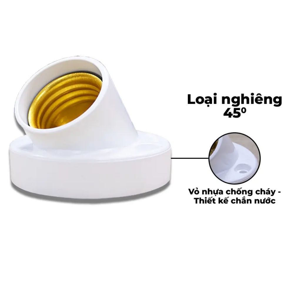 Đui đèn E27 nghiêng 45 độ Nanoco NAE2745W / NAE2745WM1 màu trắng