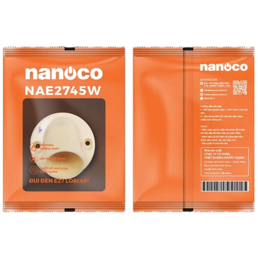 Đui đèn E27 nghiêng 45 độ Nanoco NAE2745W / NAE2745WM1 màu trắng