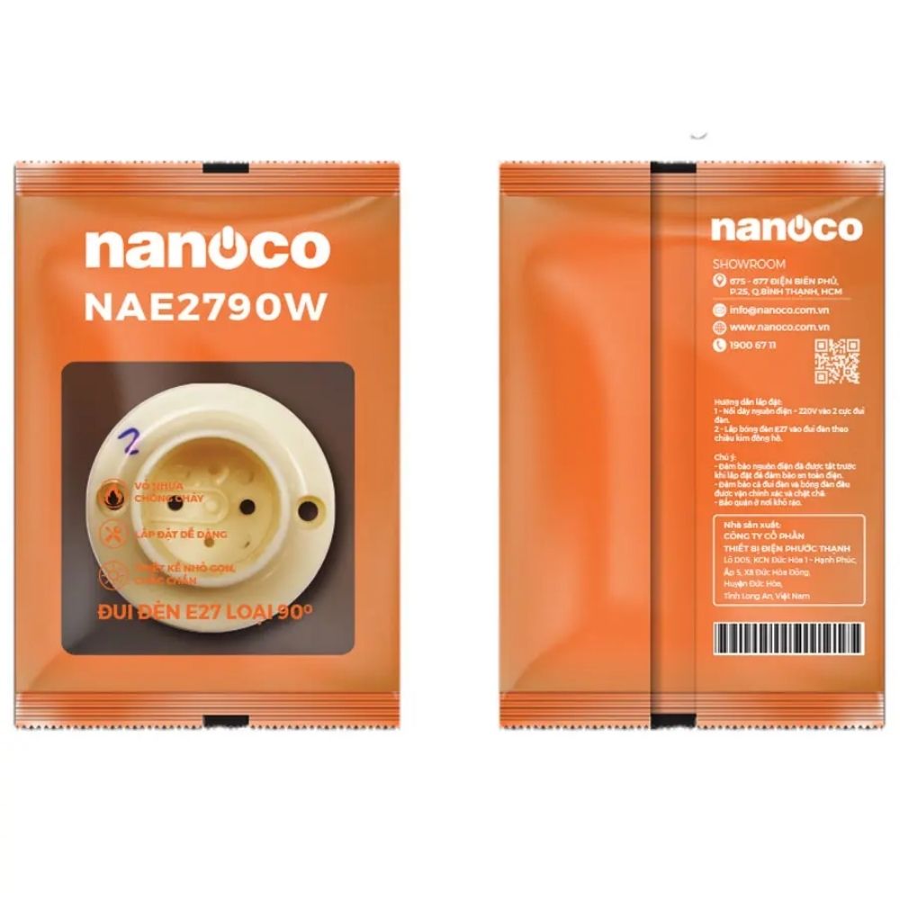 Đui đèn E27 90 độ Nanoco NAE2790W / NAE2790WM1 màu trắng
