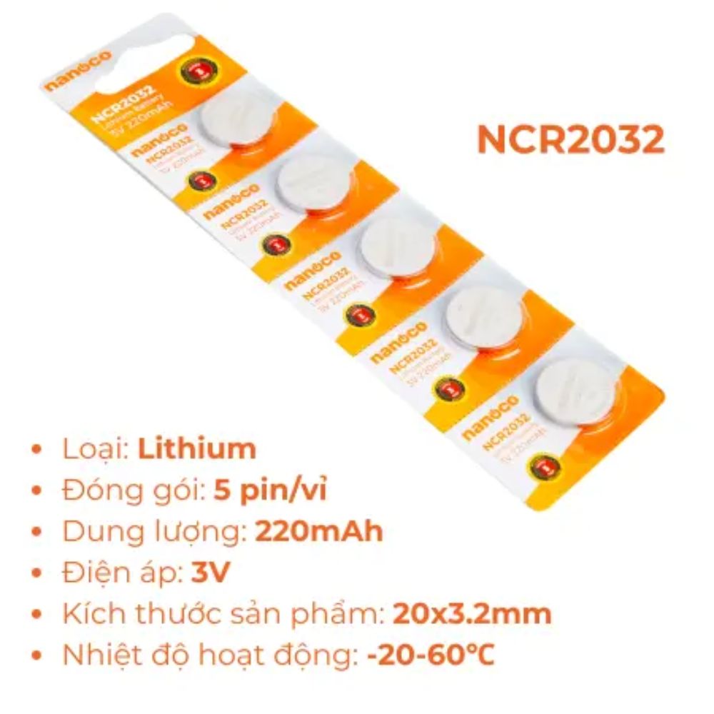 Pin Lithium 3V Nanoco NCR2032