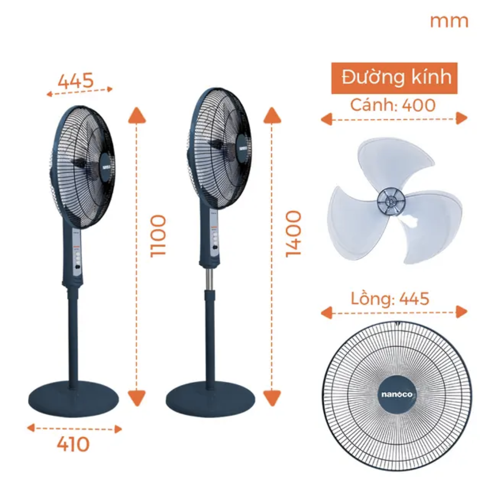 Quạt đứng 3 cánh Nanoco NSF1601G-B