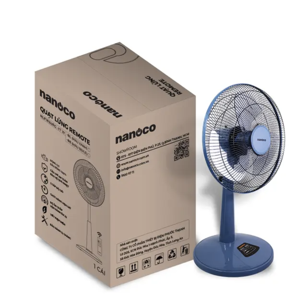 Quạt lửng remote Nanoco NLF1624RC-BL/BE chiều cao 75-93 cm