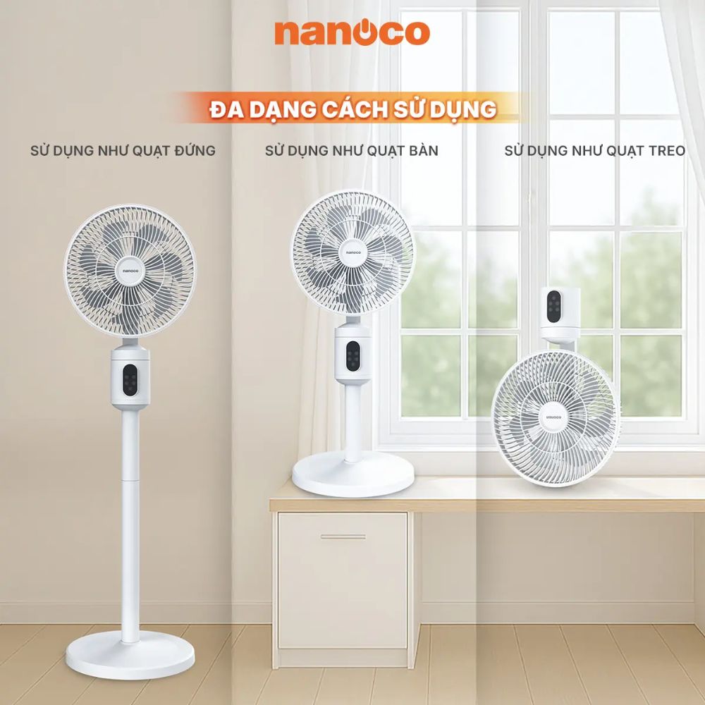 Quạt sạc đứng cảm ứng có remote Nanoco NRF9025P/W