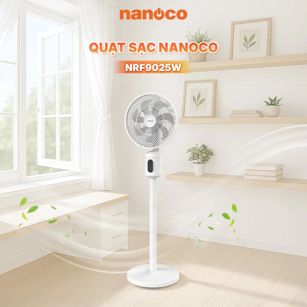 Quạt sạc đứng cảm ứng có remote Nanoco NRF9025P/W