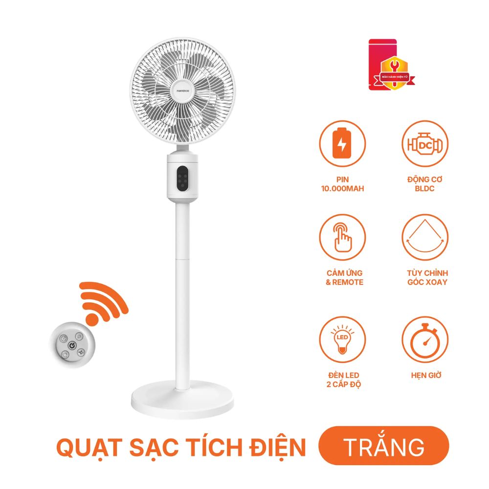Quạt sạc đứng cảm ứng có remote Nanoco NRF9025P/W