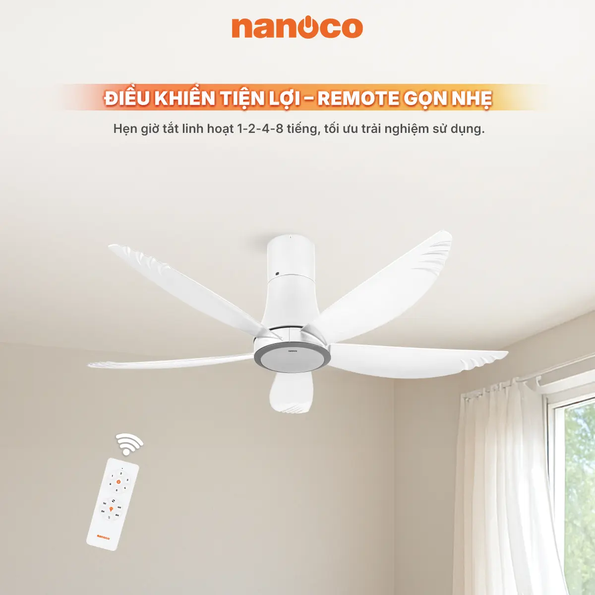 Quạt trần 5 cánh điều khiển từ xa Nanoco NCF5653-WL