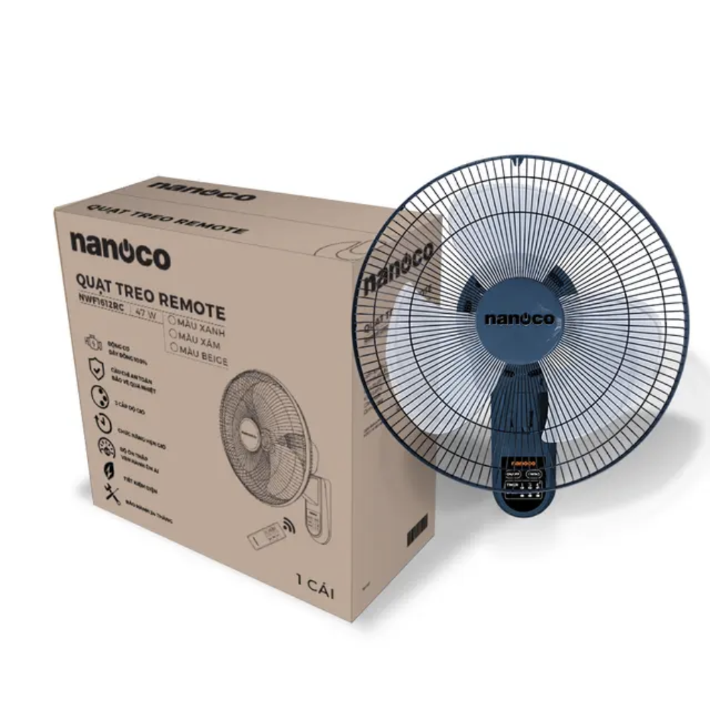 Quạt treo tường remote Nanoco NWF1612RC-BL/G/BE