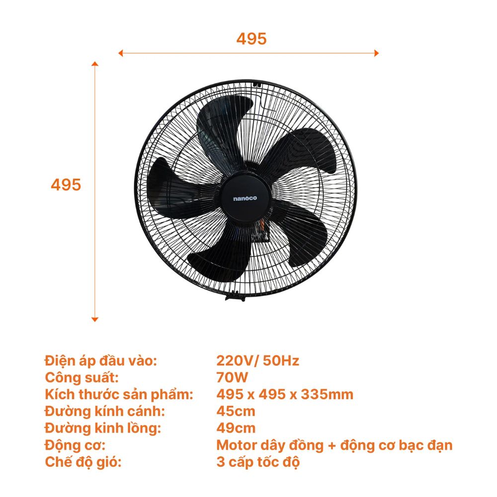 Quạt treo tường Nanoco NWF1870K