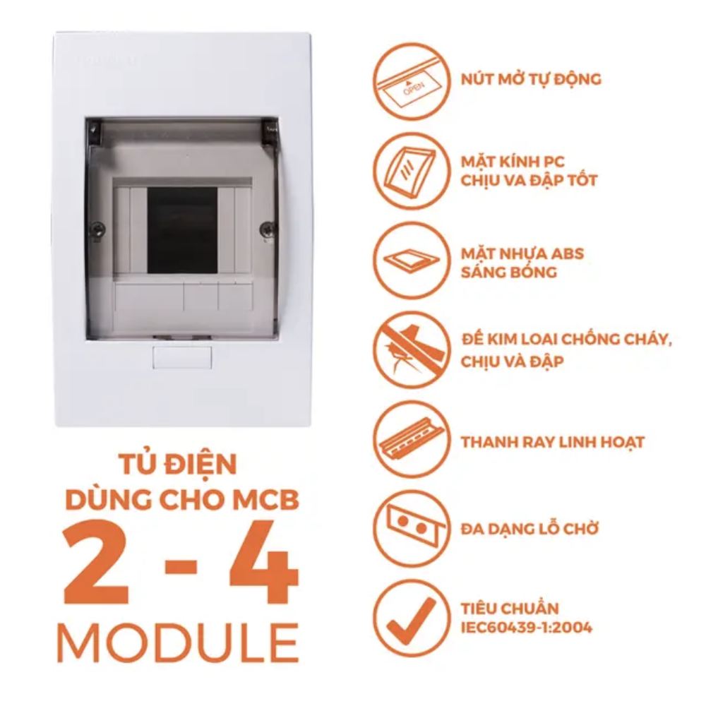Tủ điện âm tường 2-4 đường Nanoco NDP104 / NDP104P