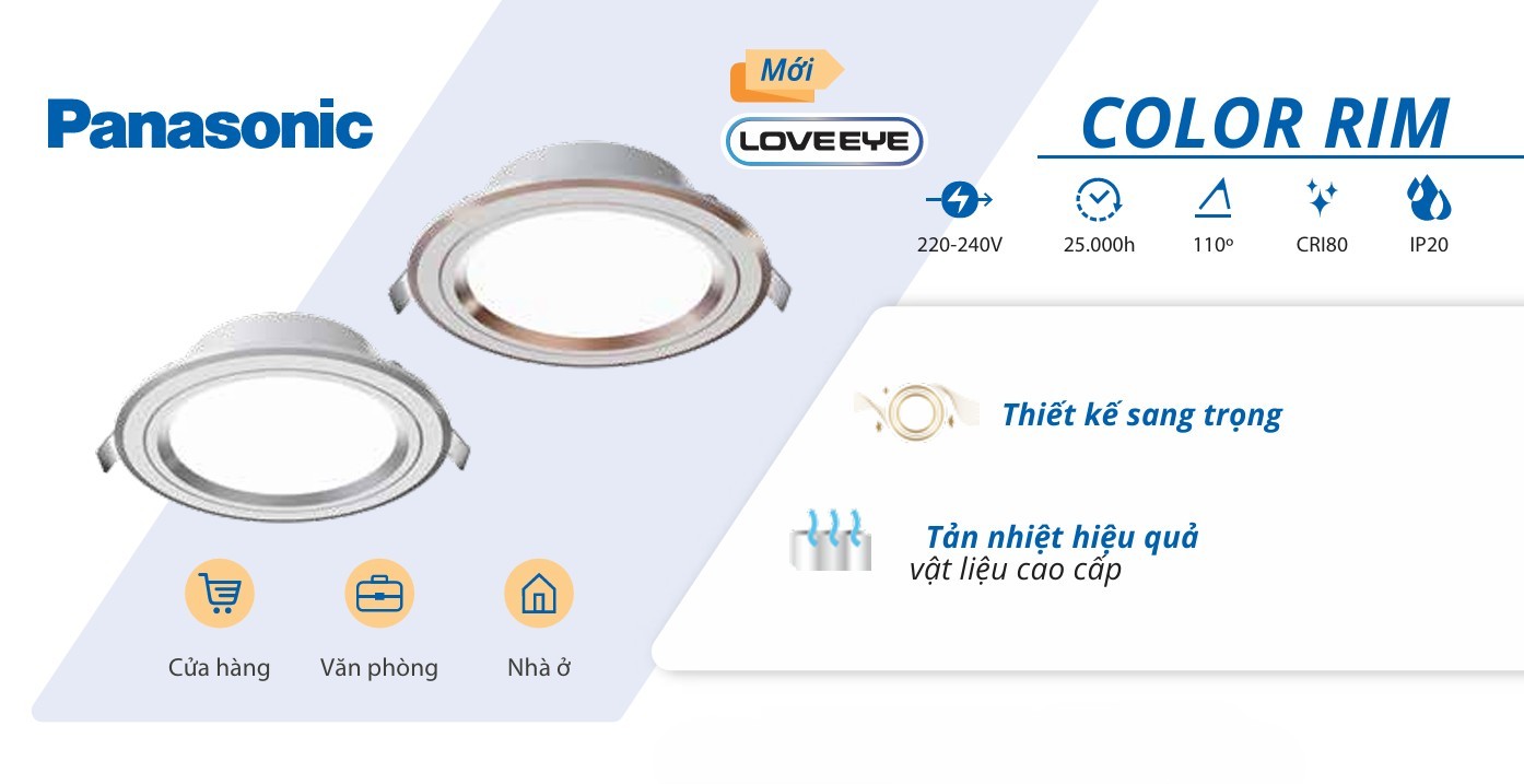 Thông tin sản phẩm đèn LED âm trần đơn sắc viền vàng Panasonic COLOR RIM