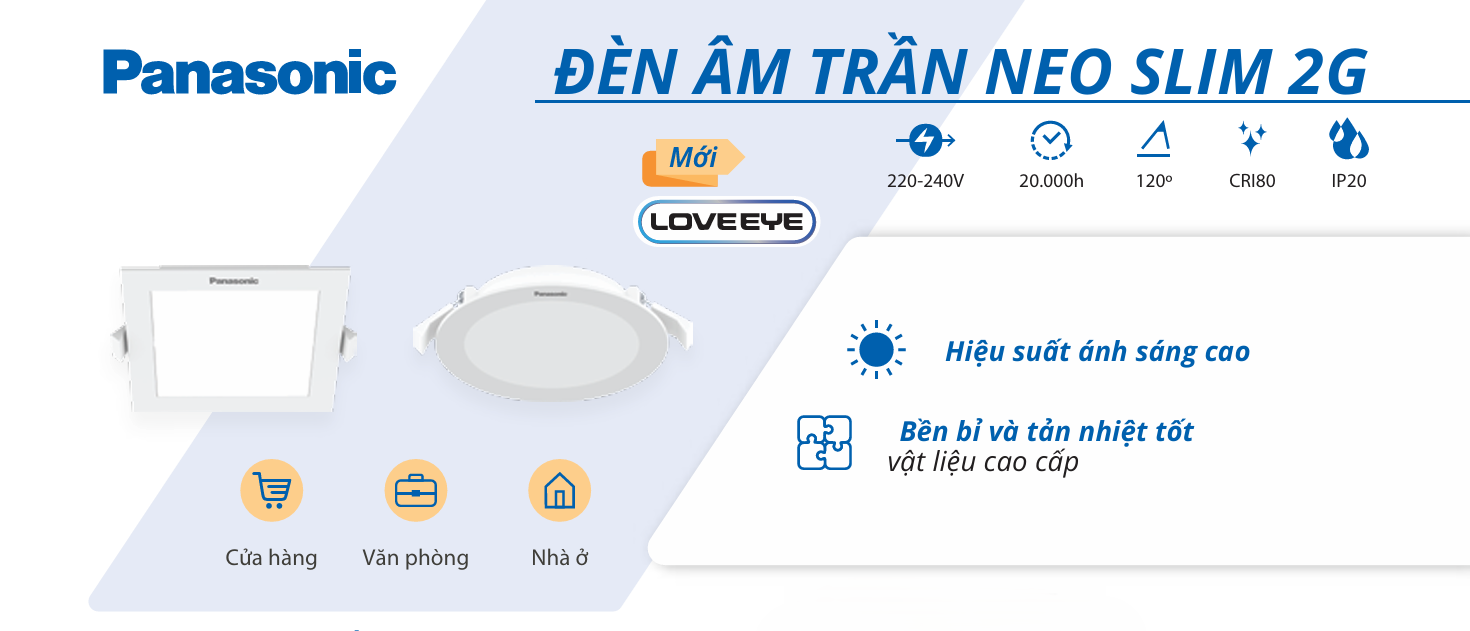 Đèn LED âm trần đơn sắc dáng vuông Panasonic NEO SLIM 2G