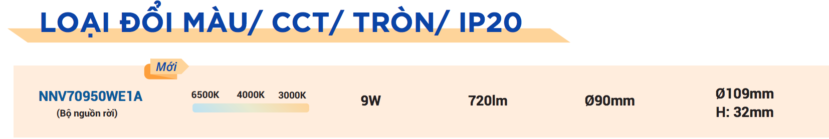 Thông tin sản phẩm đèn led âm trần DN 2G 9W Panasonic NNV70950WE1A (bộ nguồn rời)