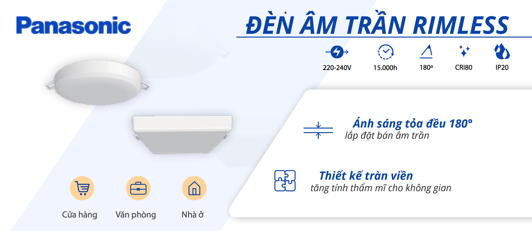 Thông số đèn LED ốp trần Panasonic Downlight nổi không viền Rimless tròn 