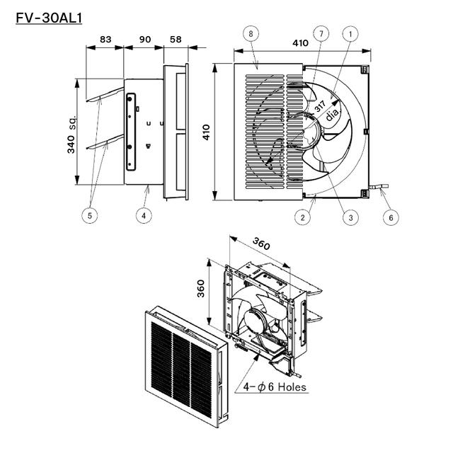 Quạt hút gắn tường 1 chiều có màn che Panasonic FV-20AL1 / FV-25AL1 / FV-30AL1